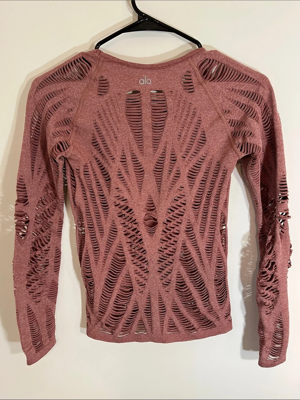 Alo Yoga Wanderer Long Sleeve Women Shirt Top Fishnet Small Amber
